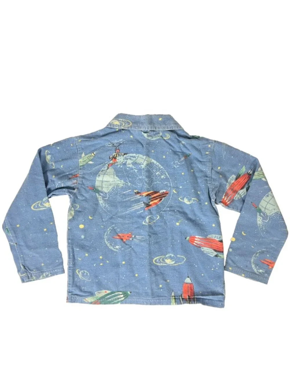 Garnet Hill Space Rocket SpaceShip Kids PJs size 8 Flannel Pajamas Top + Bottom